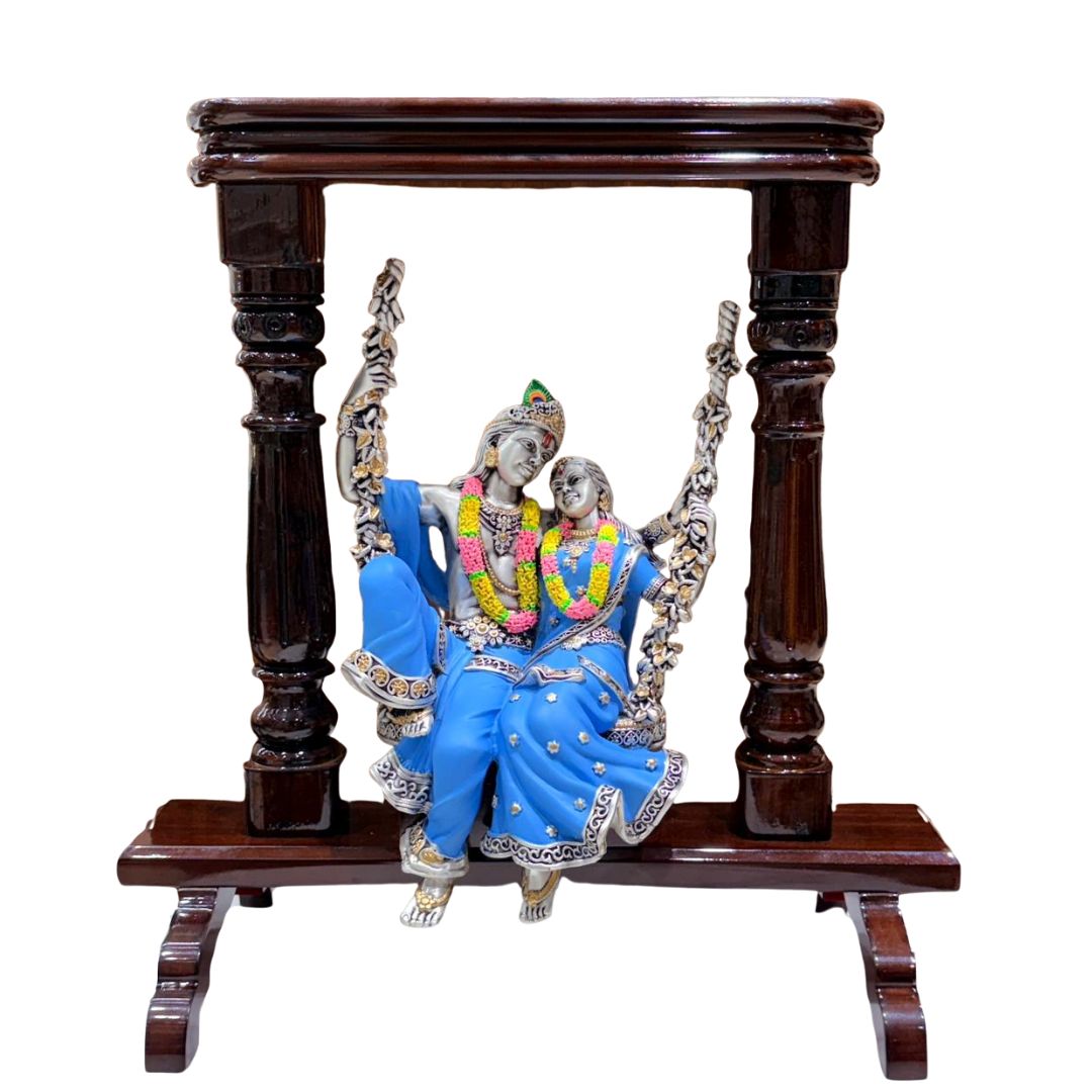 Radha Krishna on Wooden Swing Blue