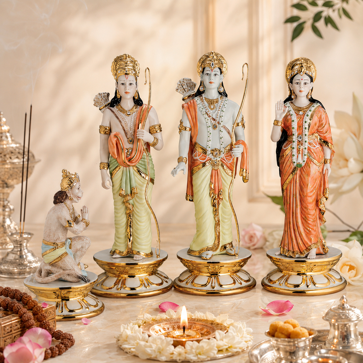 Divine Ram Darbar Gold Accented Porcelain Idol