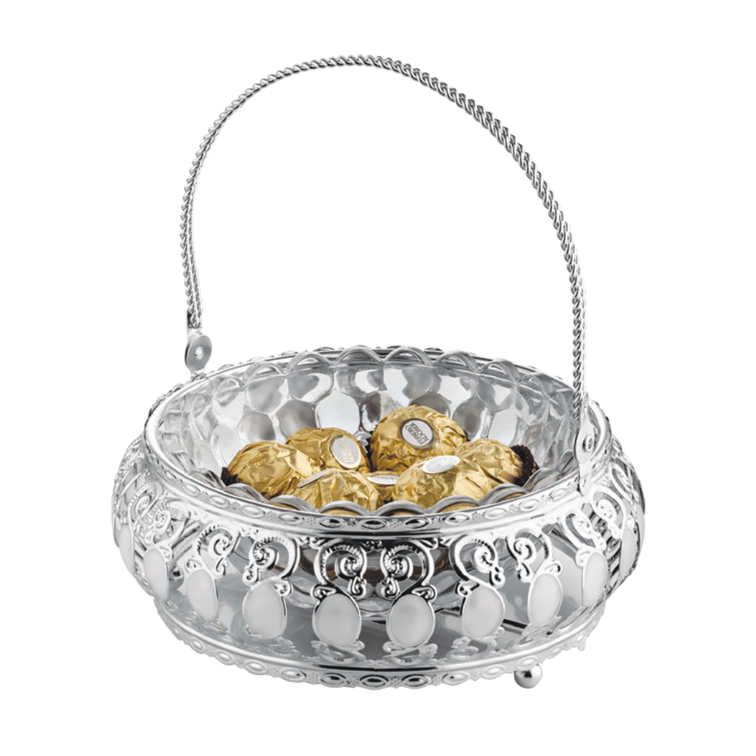 Basket with Glass bowl White