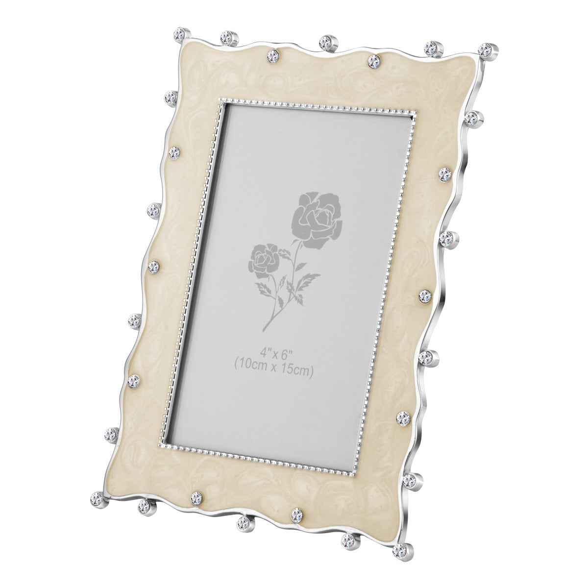 Pearl Beige & Crystal Studded Photo Frame – 4x6 in (10x15 cm)