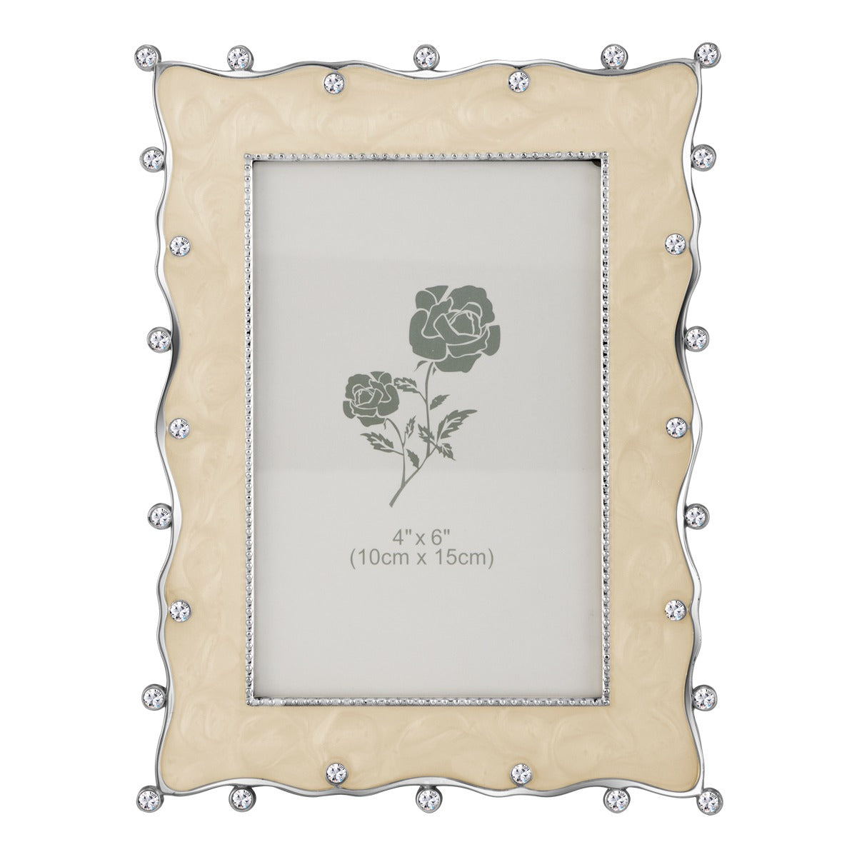 Pearl Beige & Crystal Studded Photo Frame – 4x6 in (10x15 cm)