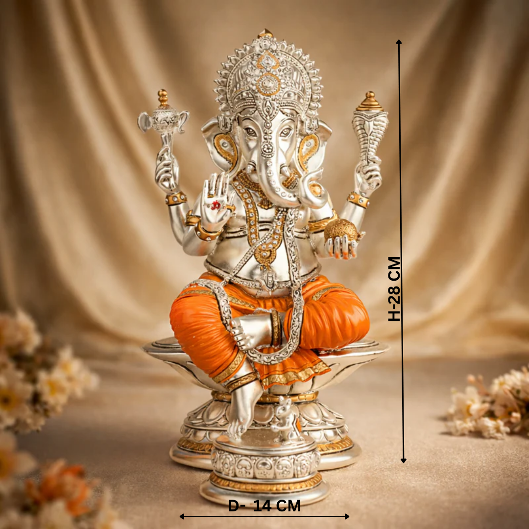 Royal Silver Ganesha Kesariya Dhoti Idol