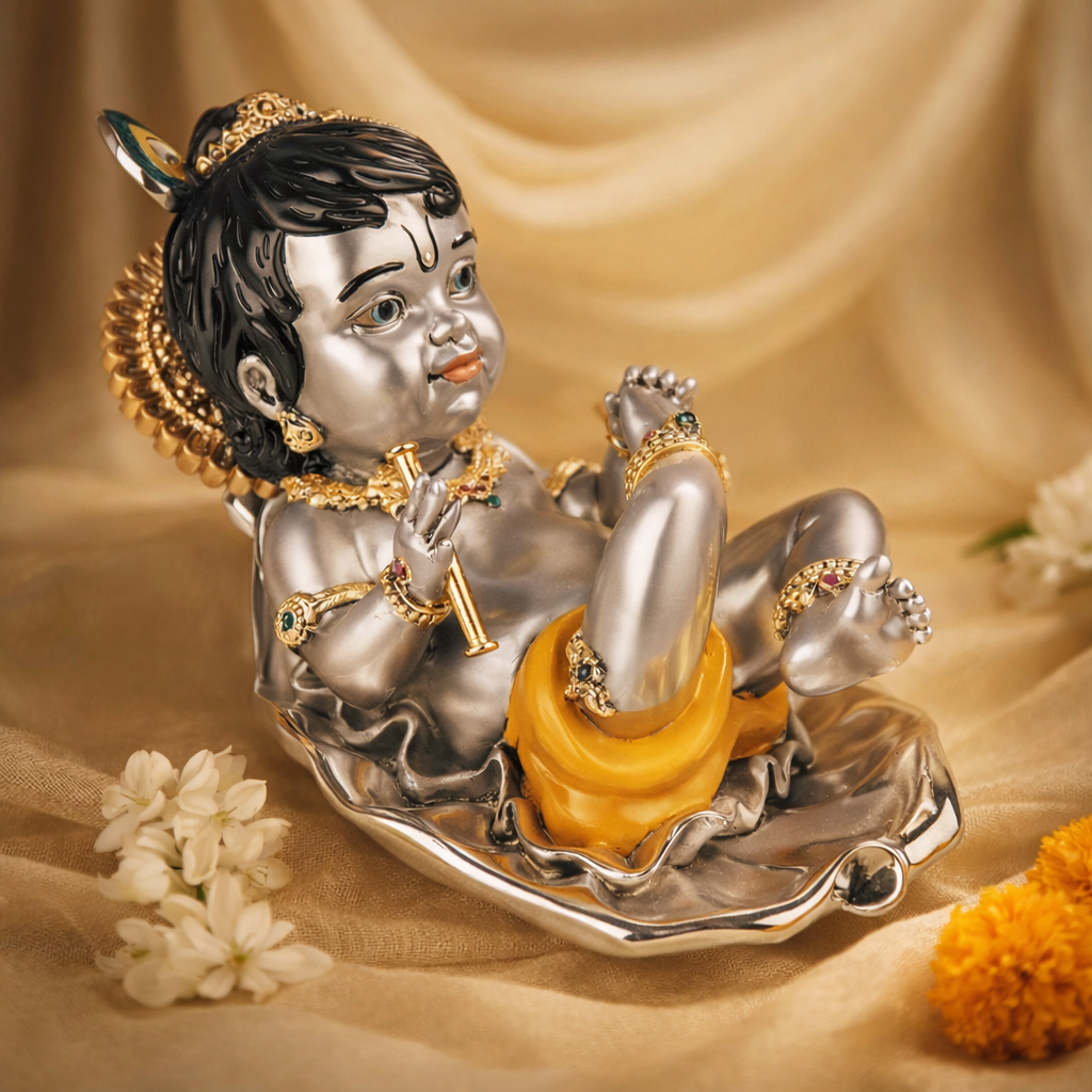 Bal gopal Krishna  (h-14 cm)- Silver Statue