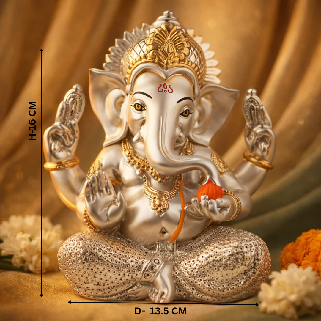 Ganpati Sitting Silver Idol with Modak