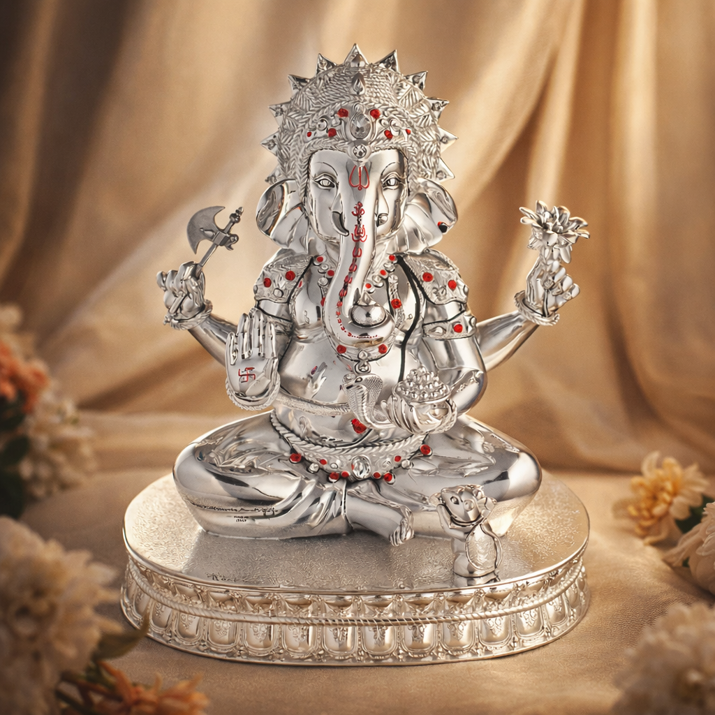 Silver Big Ganesha + Chakra (h-39 cm)- Silver
