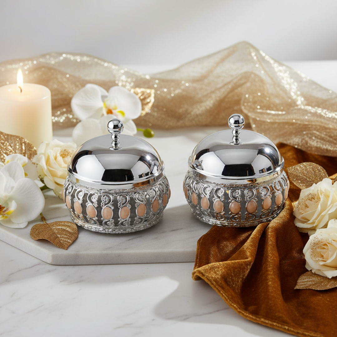 Pair of Enamel Candy Jar With Lid - Peach