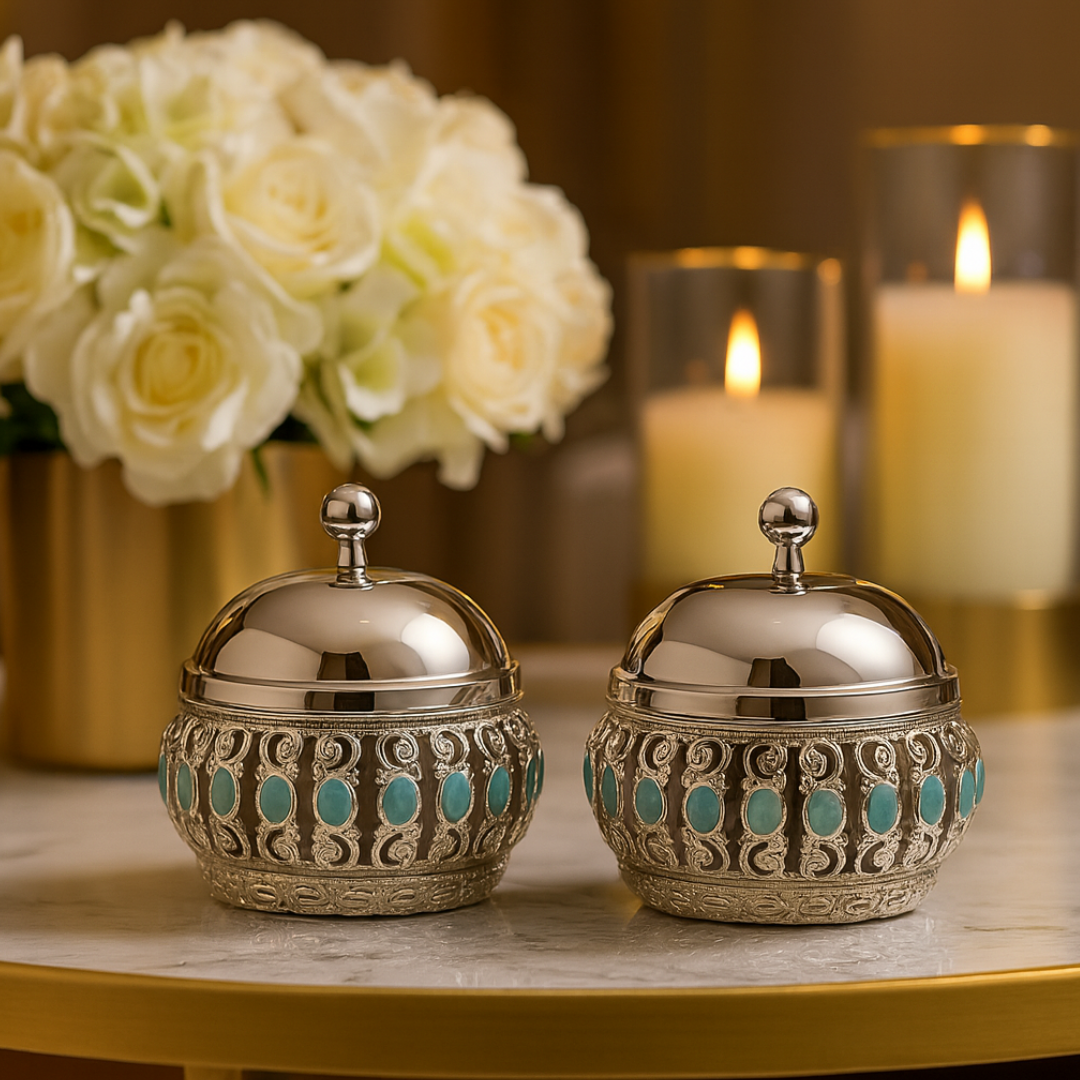 Pair of Enamel Candy Jar With Lid - Sky Blue