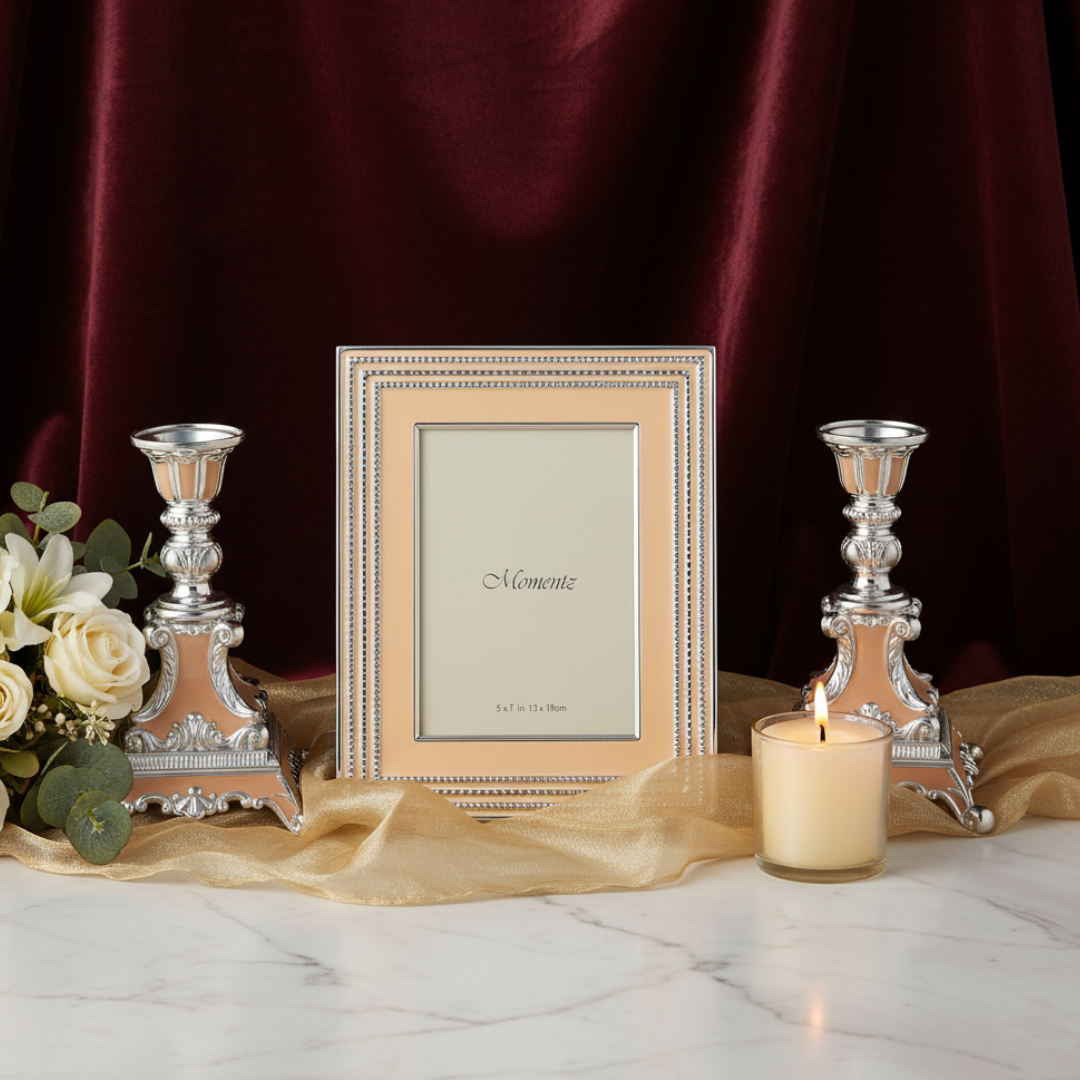 Photoframe with Pair of Candle Peach