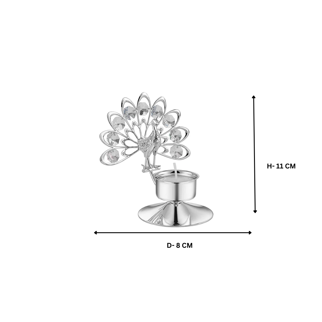 Peacock Tea Light Holder Clear Crystal