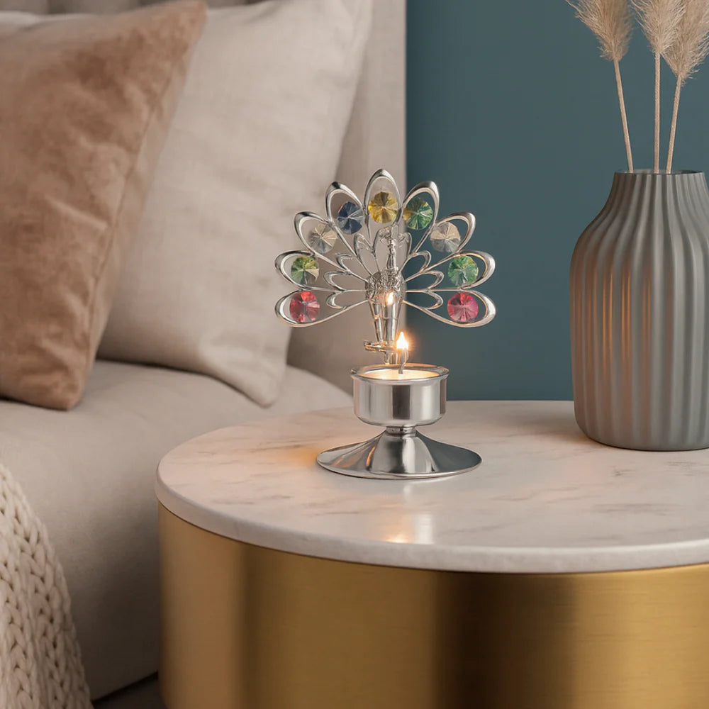 Peacock Tea Light Holder Crystal