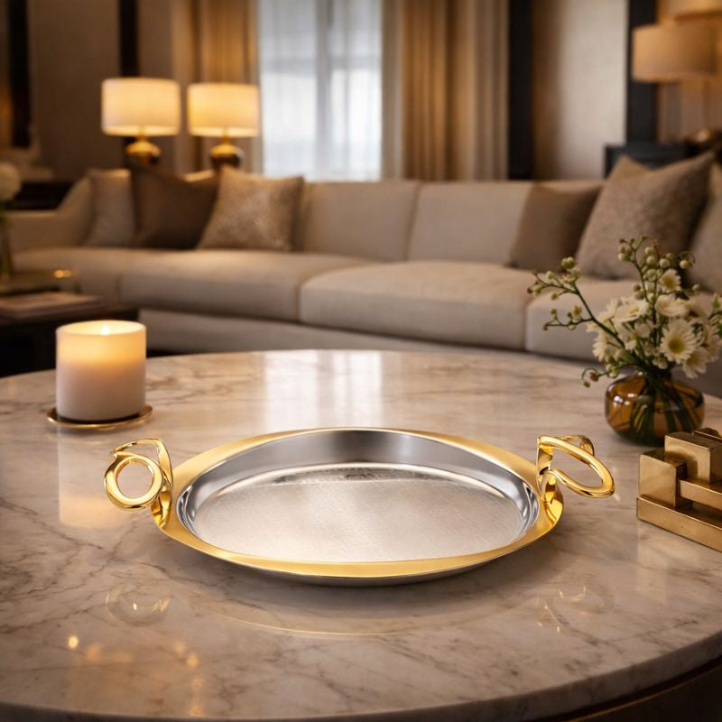 Self Design Round Tray with Designer Handle Dual Tone Large