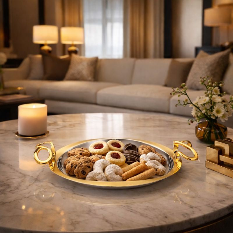 Self Design Round Tray with Designer Handle Dual Tone Large