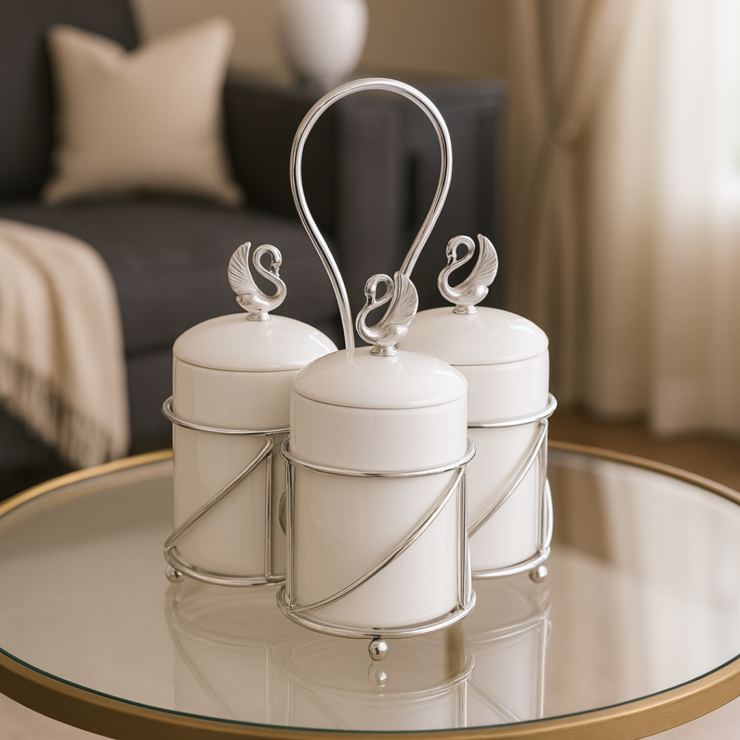 Ceramic Canisters 3 in 1 Silver