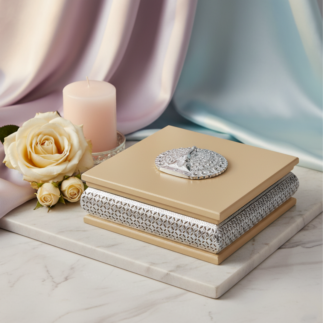 Square Peacock Dry Fruit Box Peach