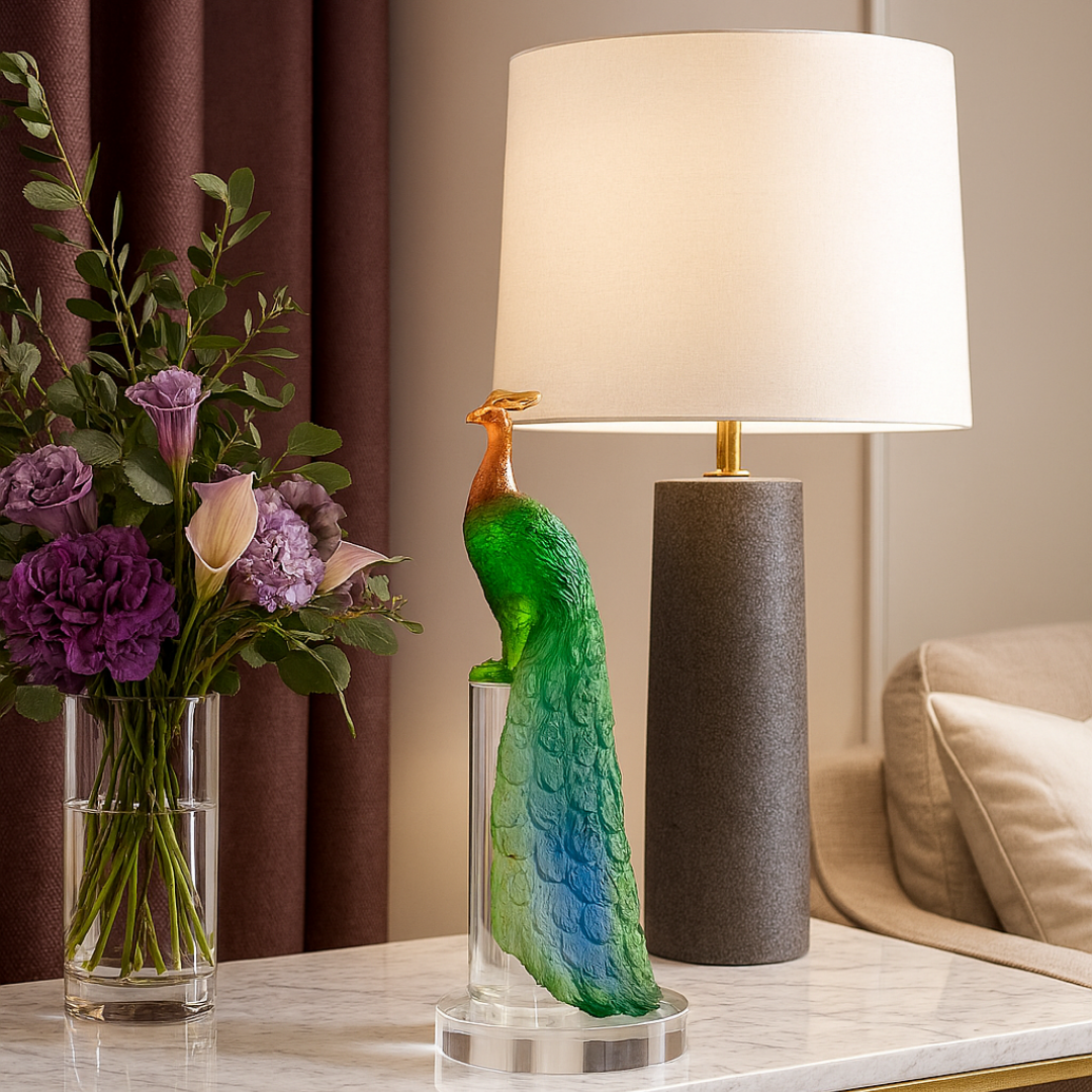 Sapphire Peacock Crystal Sculpture (H-31CM)