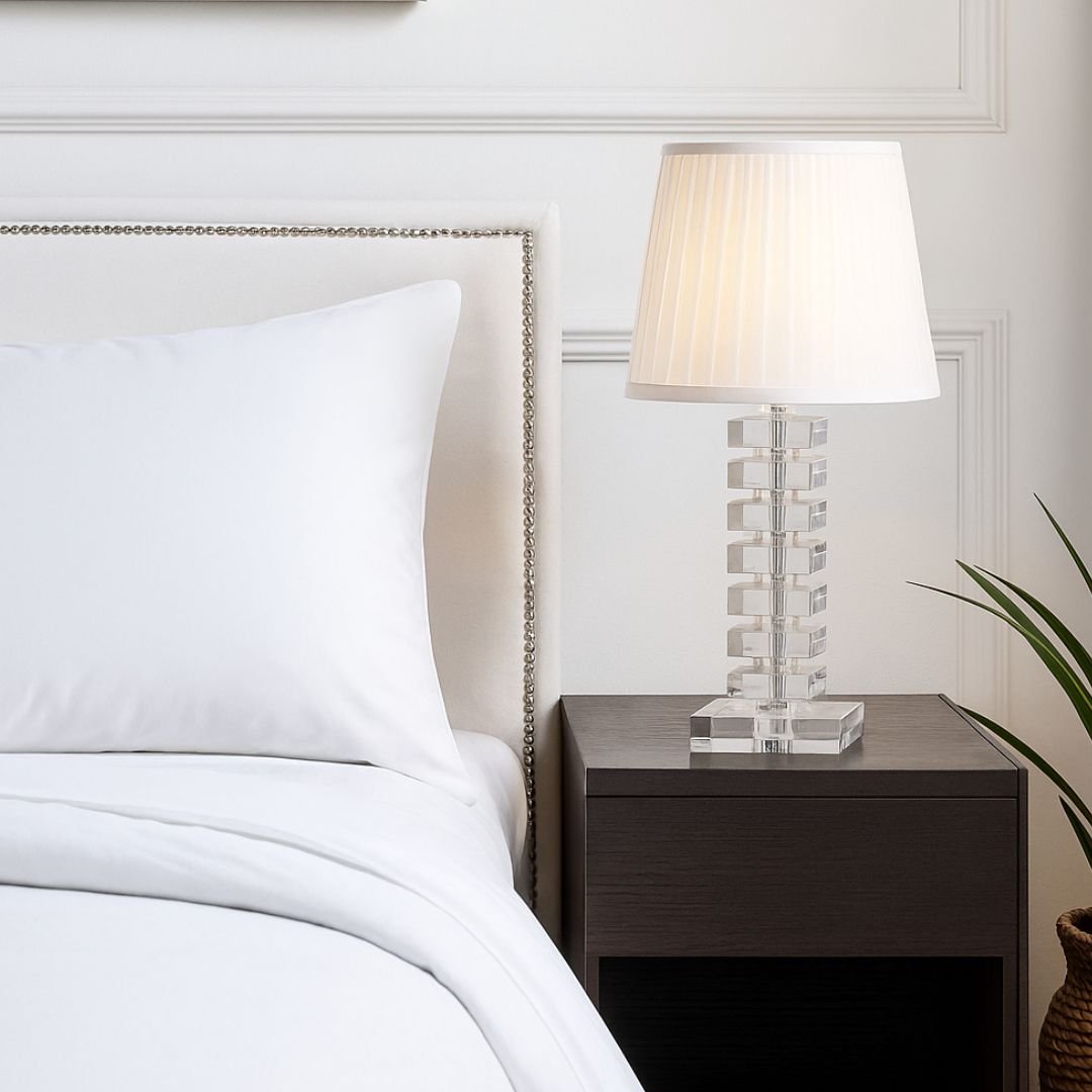 Celestial Crystal Lamp(Crystal Block Table Lamp with Pleated Shade)