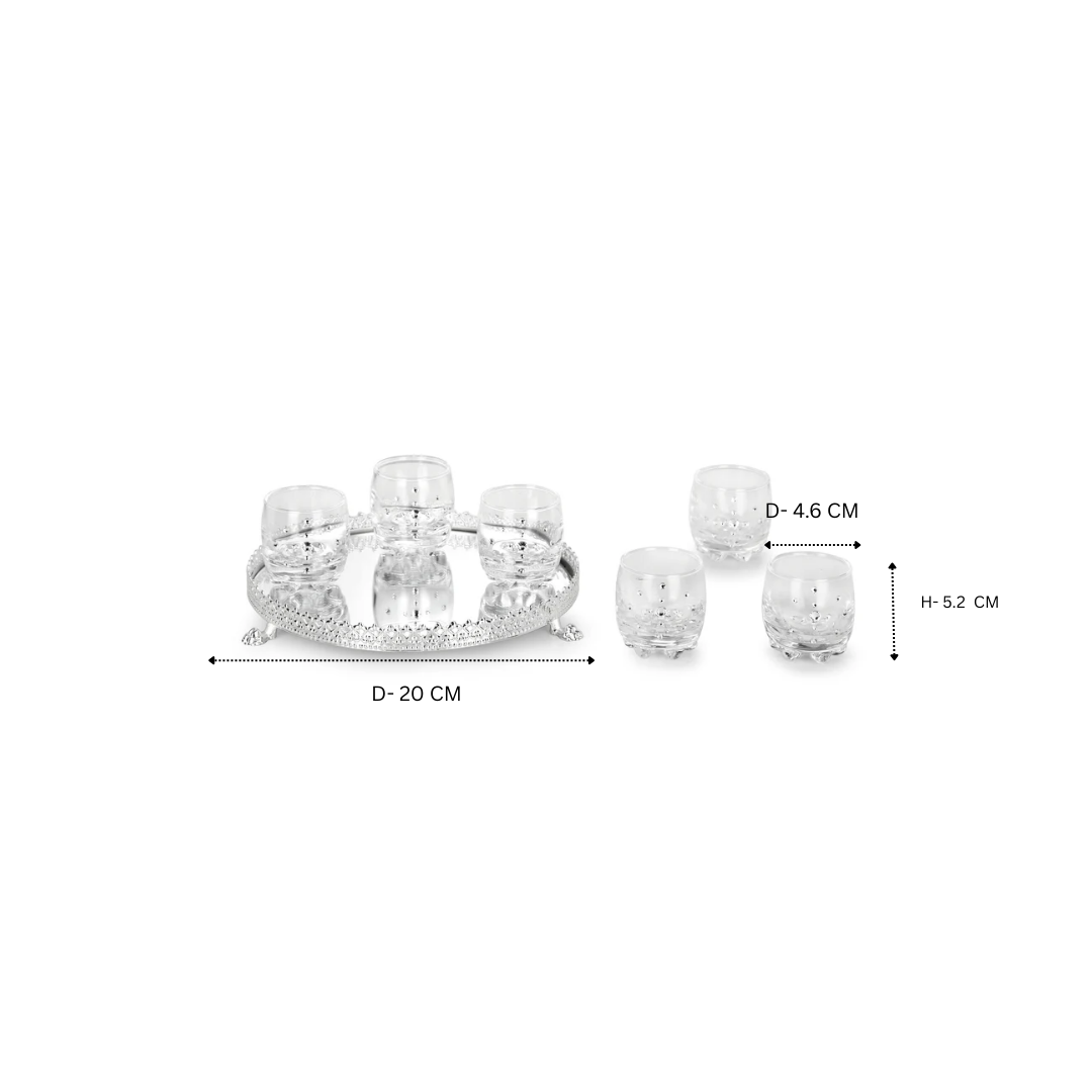 Set of 6 Round Swarovski Shooter Glasses with Cutwork Tray