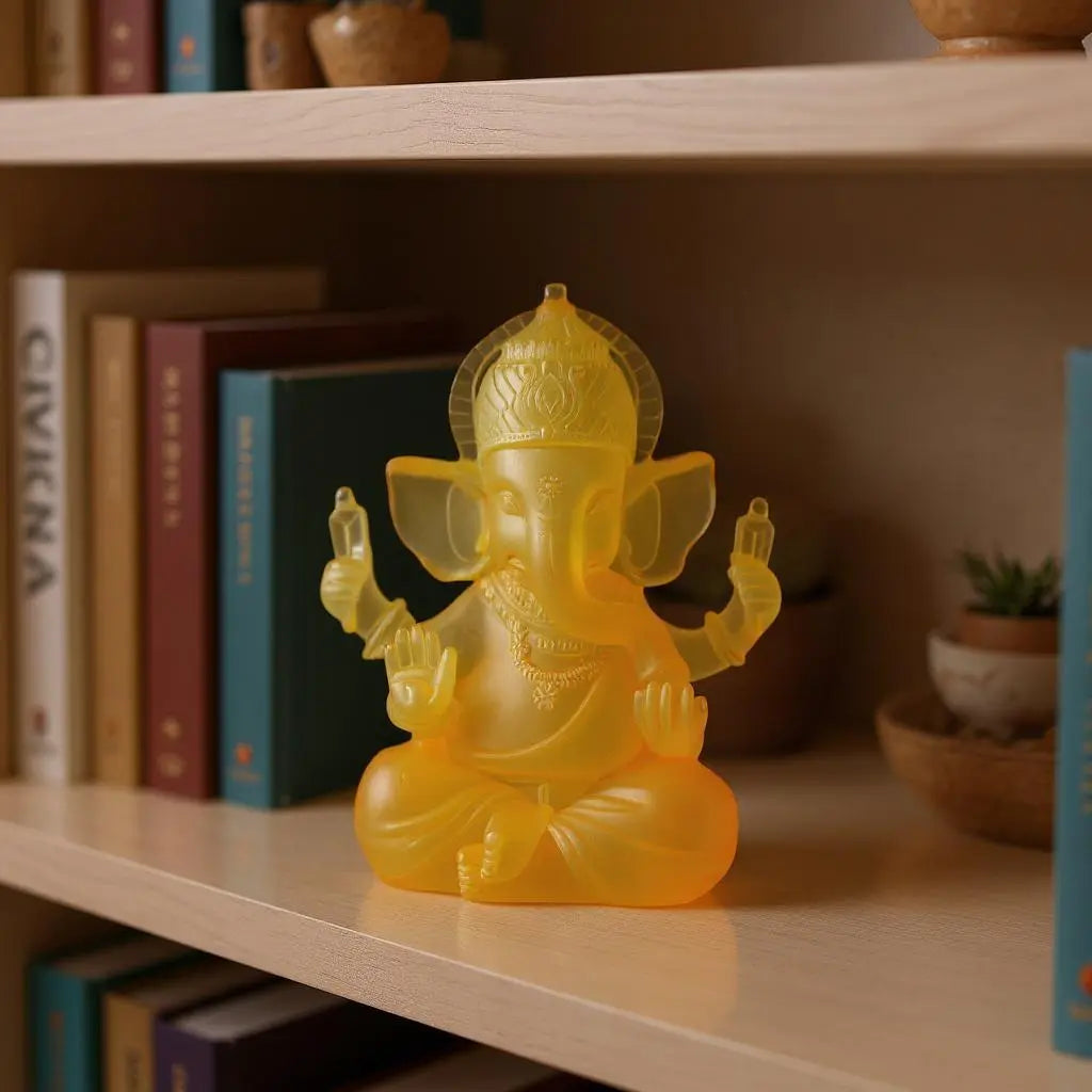 Amber Ganesha Crystal Sculpture