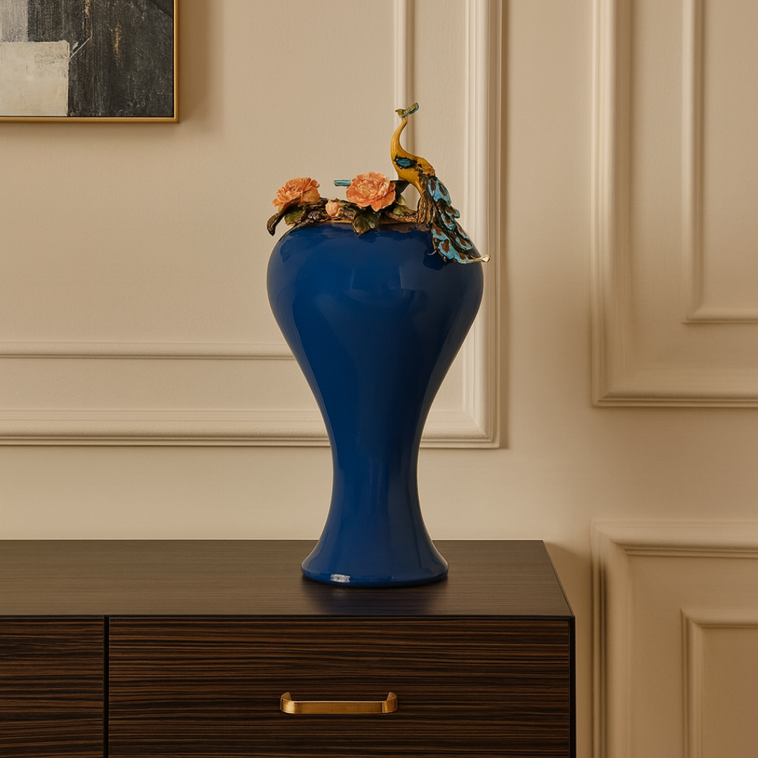 Peacock Blossom Blue Vase (TALL)