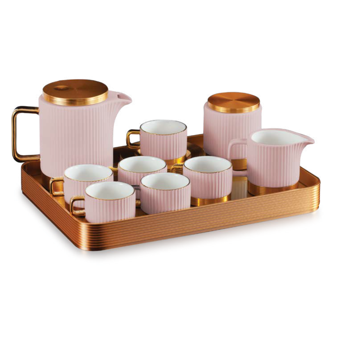 16 PC LUXURY TEA SET WITH TRAY PINK
