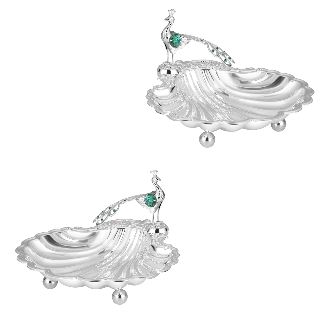 Set of 2 Sea Shell Platter with Peacock Green Small