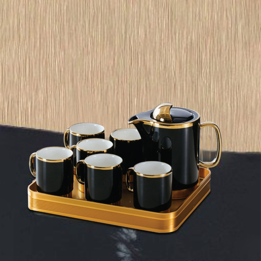 16 Pc Luxury Tea Set With Tray Black