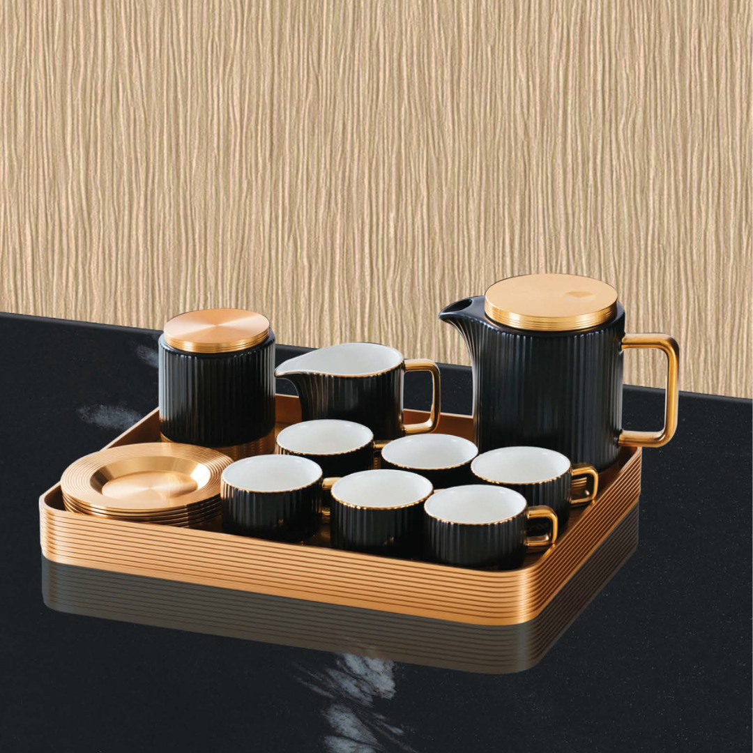 16 Pc Luxury Tea Set With Tray Black