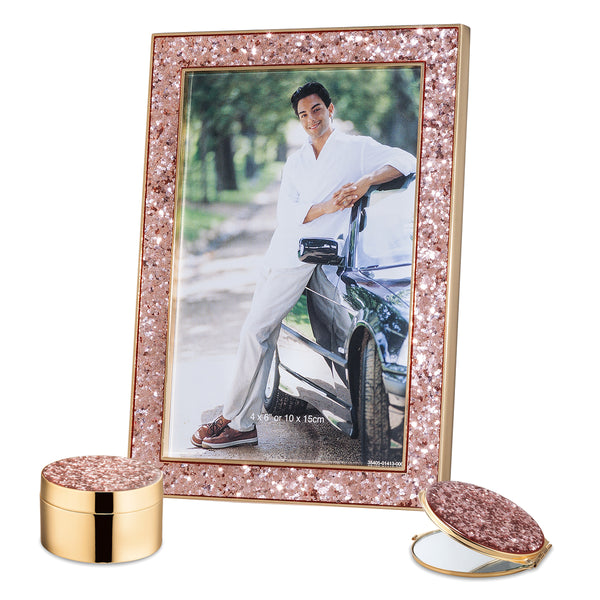 Set of Box + Compact Mirror + Shimmer Photoframe- Pink