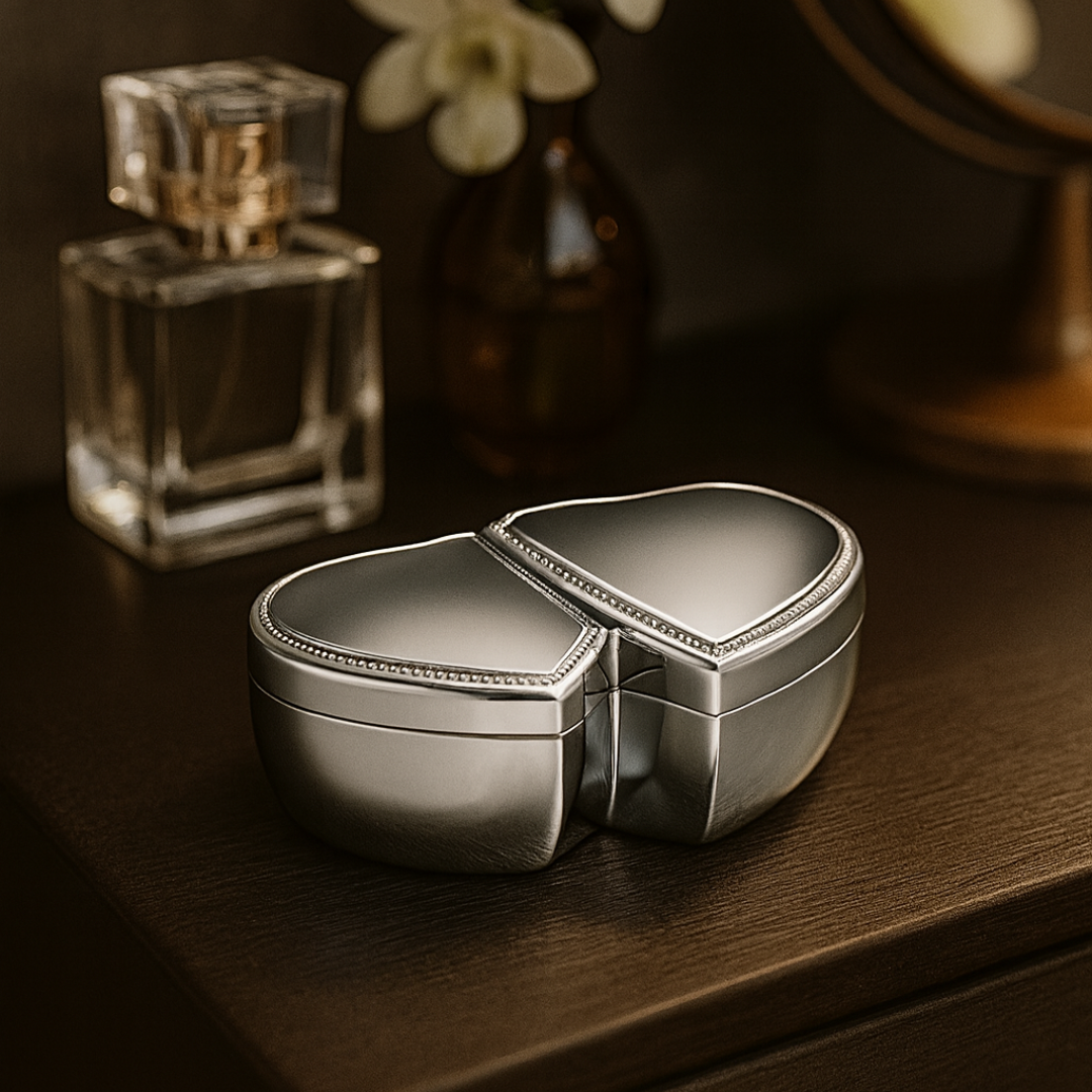 Double Heart Shape Box Silver
