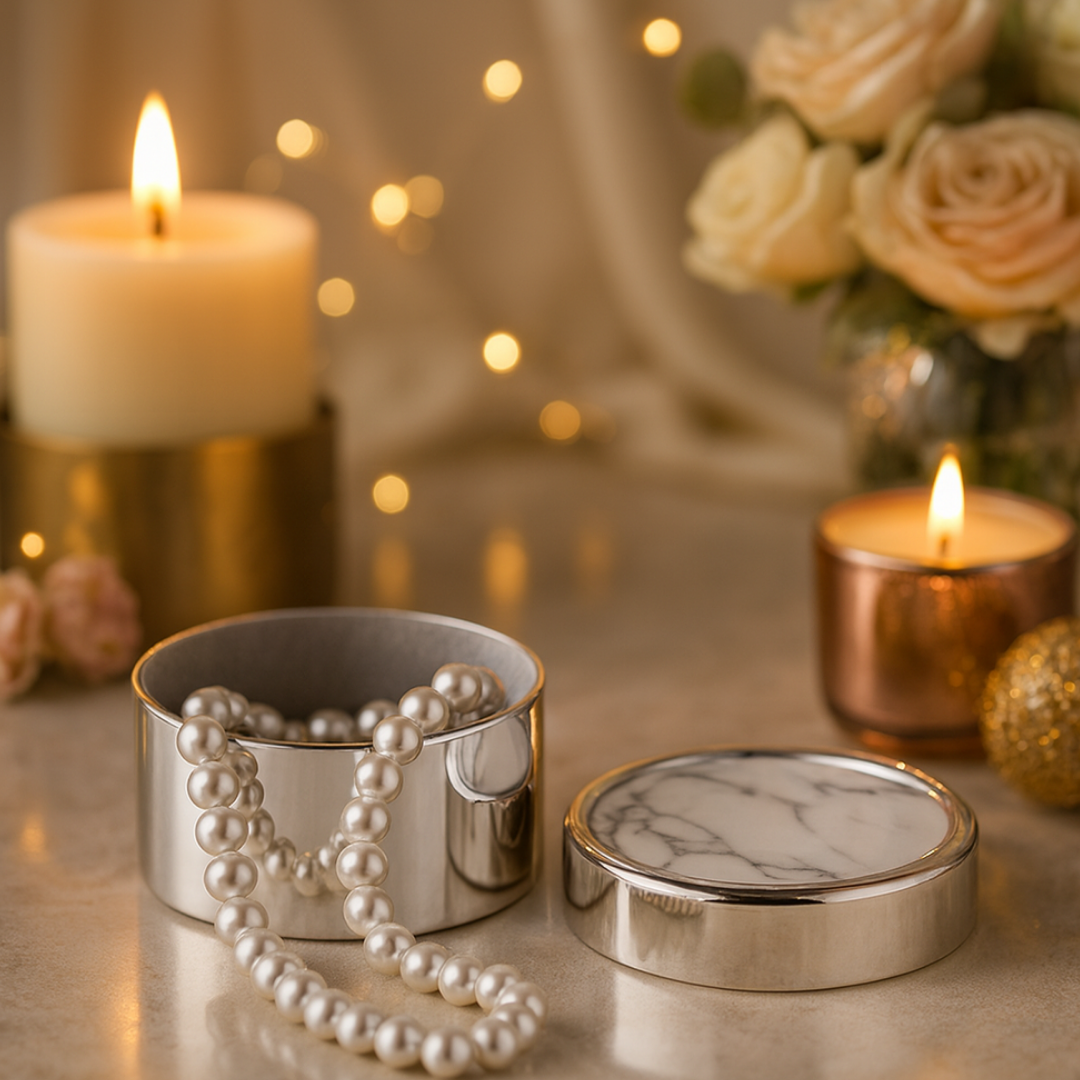 Round Marble Pattern Box- White