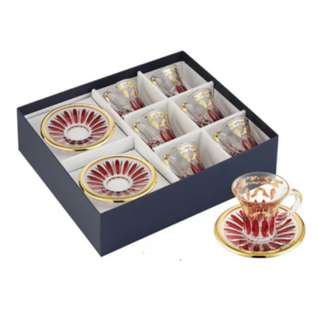 Set of 6 pcs Tea cup+Saucers RED