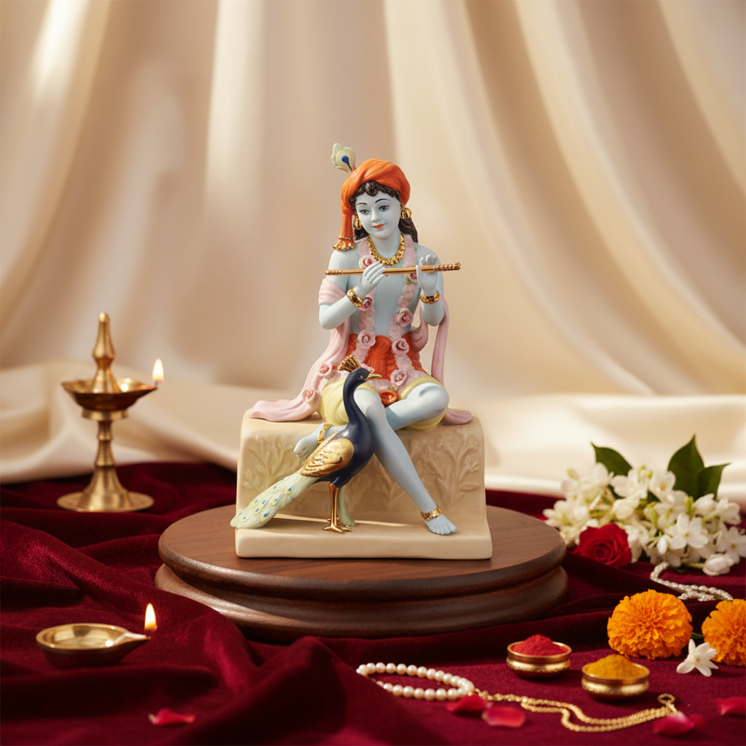 Krishna With Peacock  Porc.- Colored