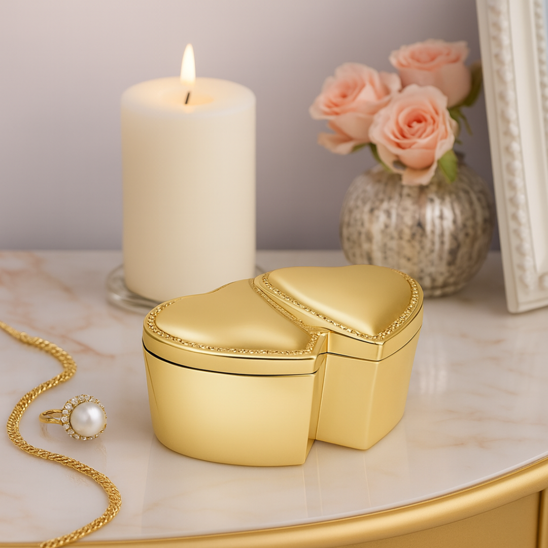 Double Heart Ring Box- Golden