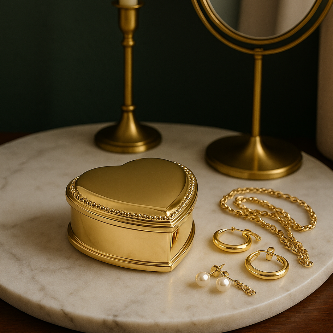Heart Shape Trinket Box- Golden