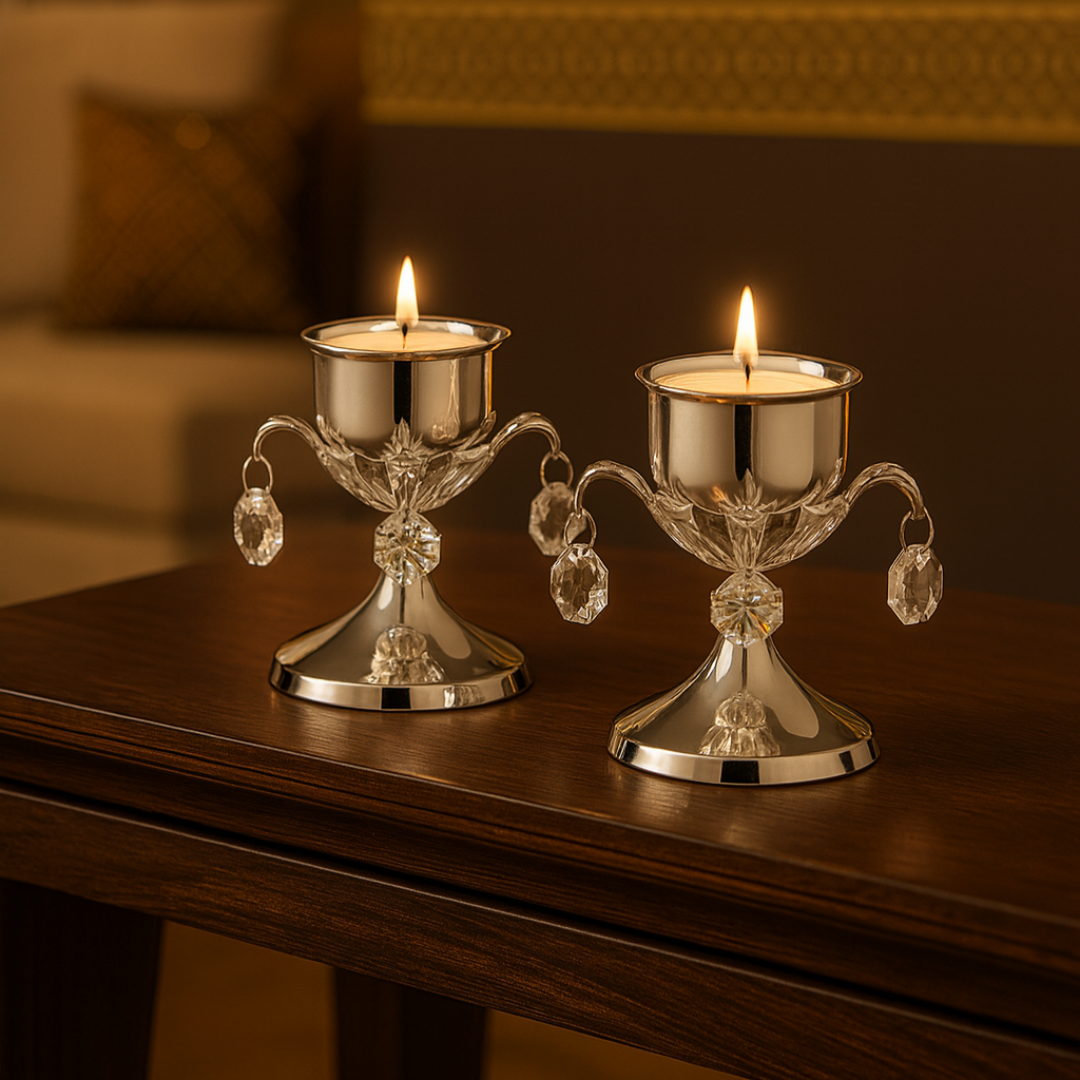 Tea Light With Crystals and Leafs