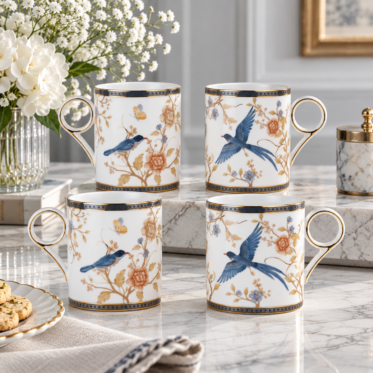 Blooming Bluebird Paradise 4pcs Mug Set