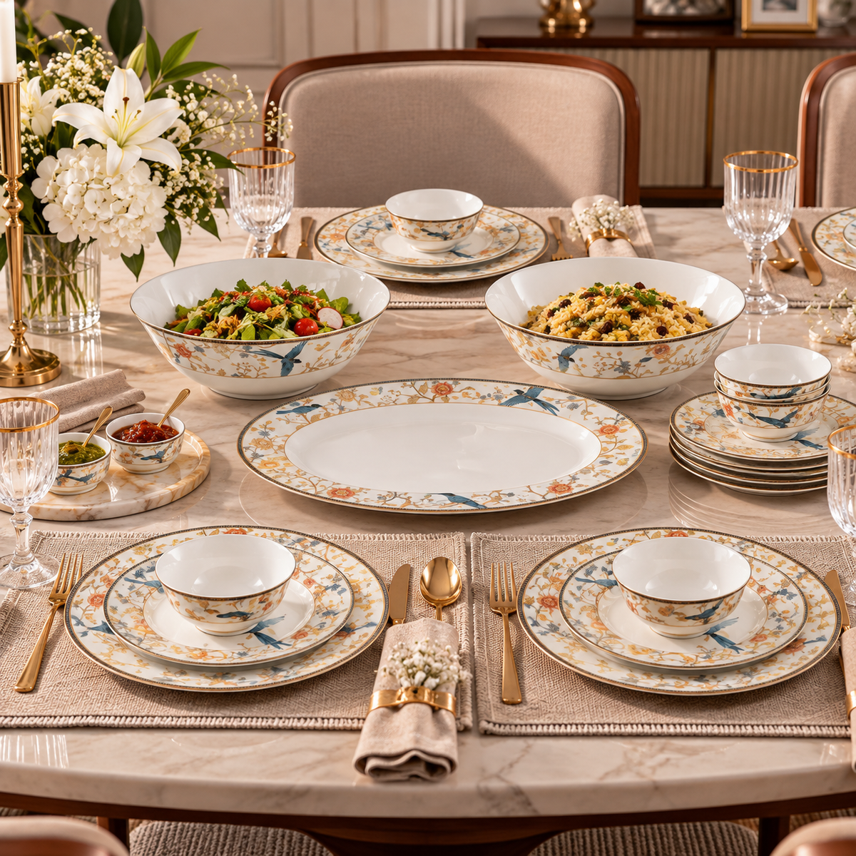 Blooming bluebird paradise 21pc dinner set