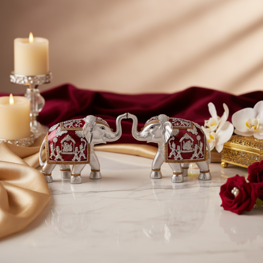 Set of 2  Silver Red Meena Medium (9.5cm)
