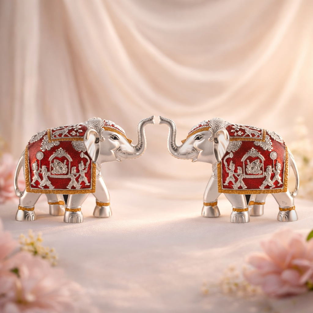 Set of 2  Silver Red Meena Medium (9.5cm)