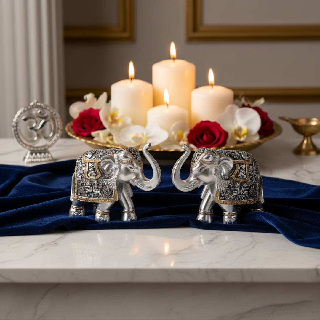 Set of 2  Silver Elephant Medium (9.5cm)