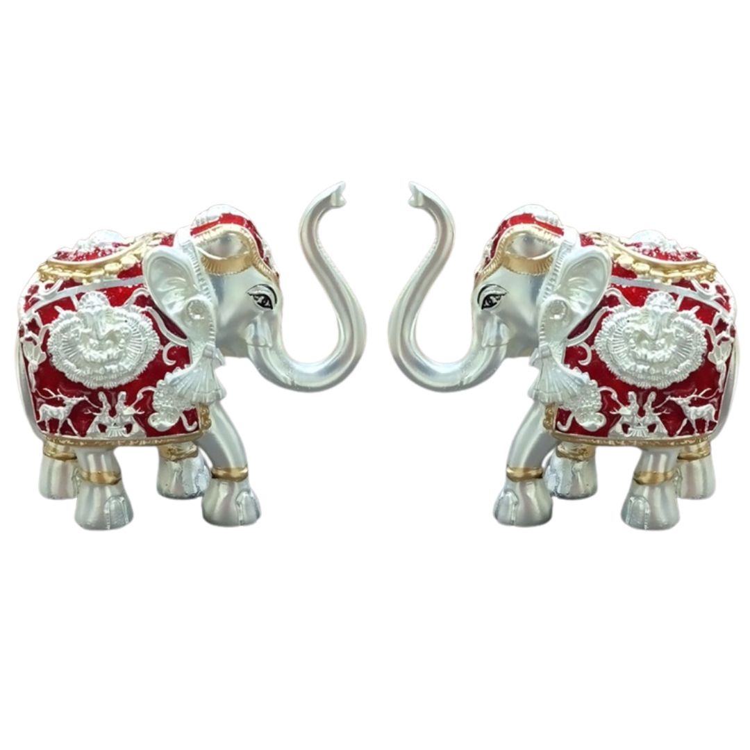Shankh Elephant  Silver Red Meena (Set of 2)