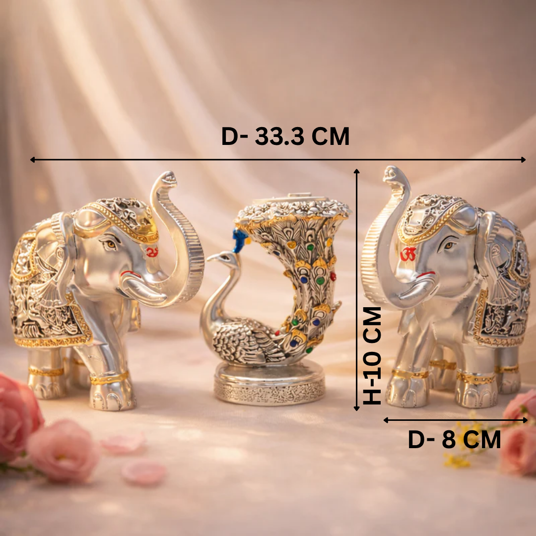 Pair of silver elephant & peacock tea light- Silver