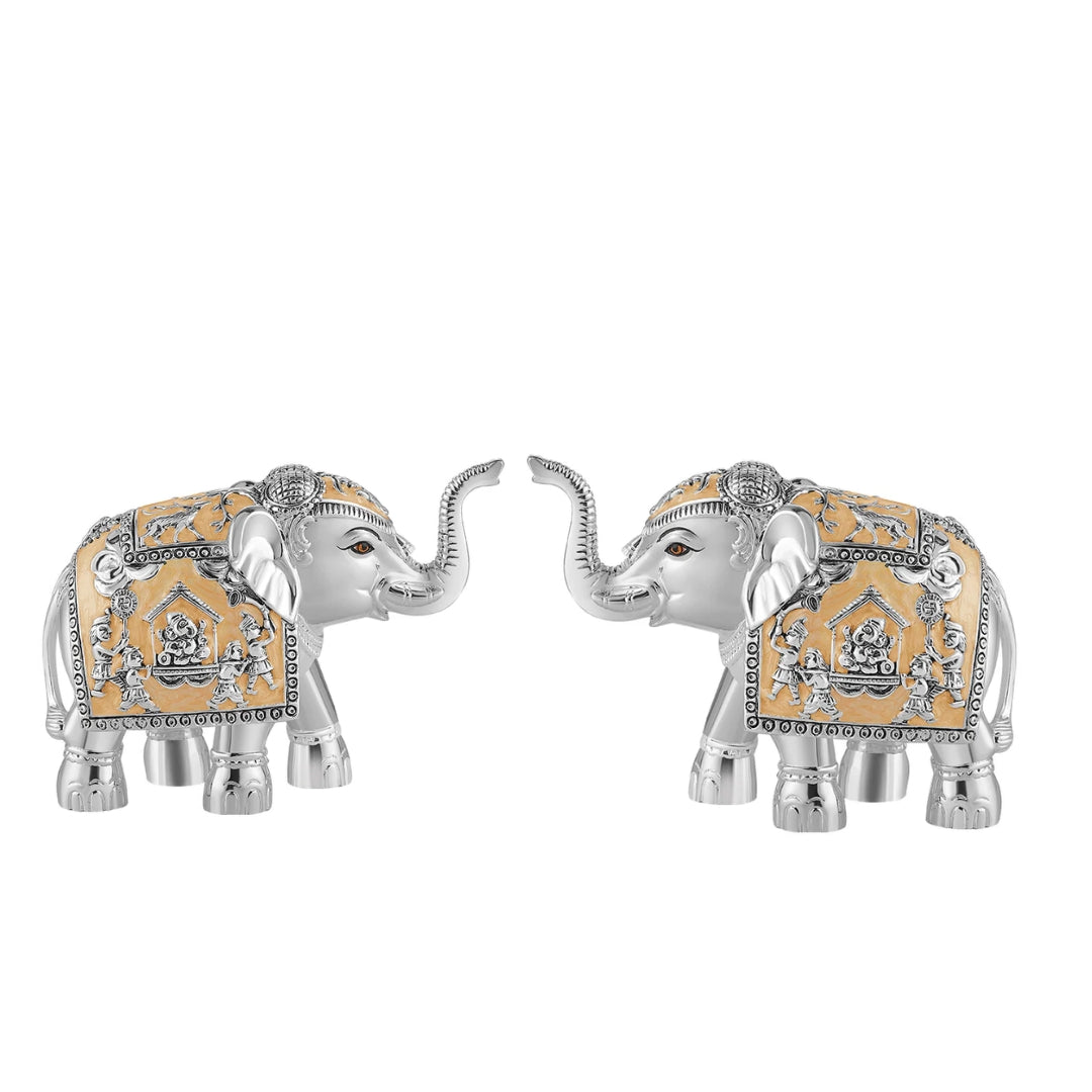 Pair of Silver Peach Meena Elephant Small