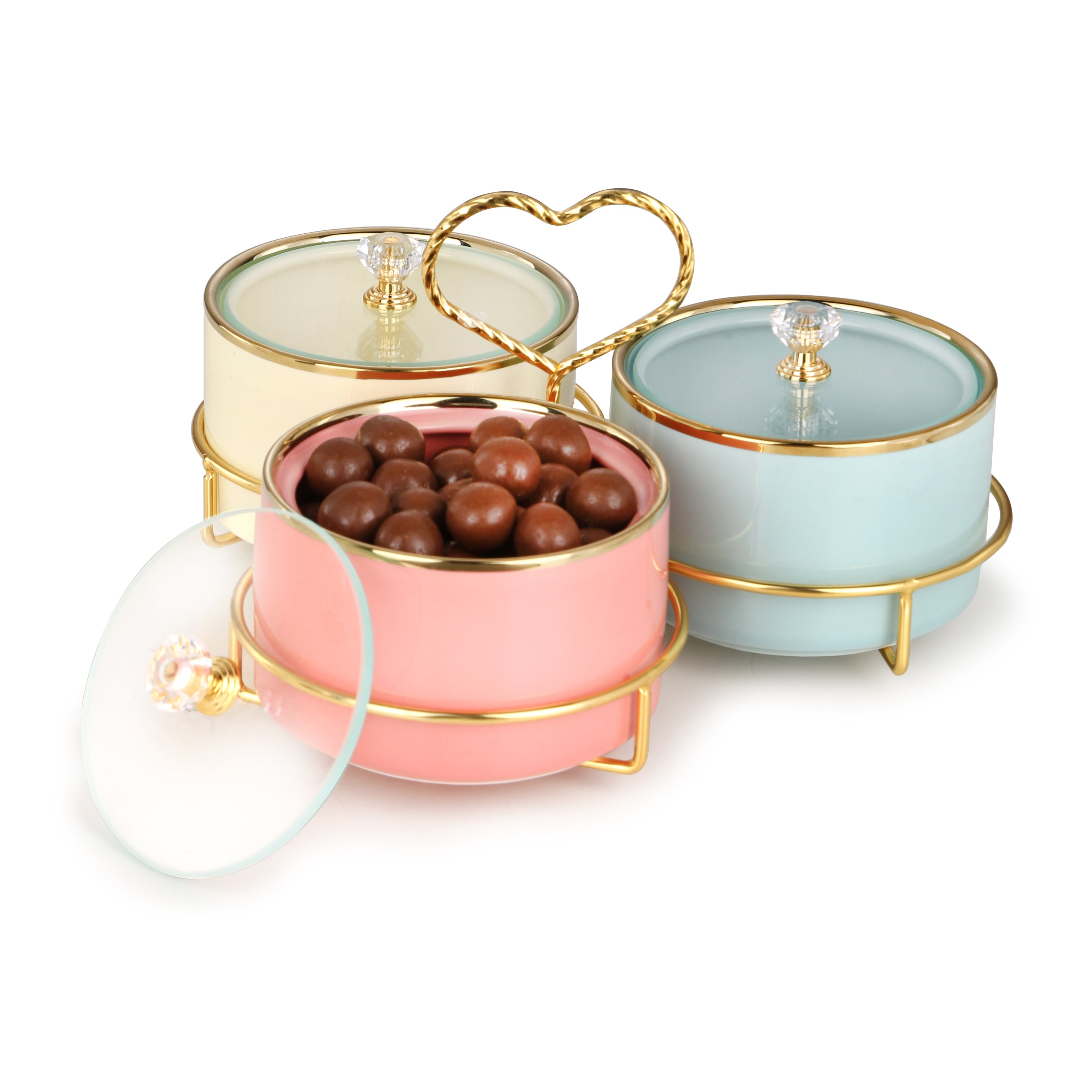 Set of 3 Bowls with Lid & Handle