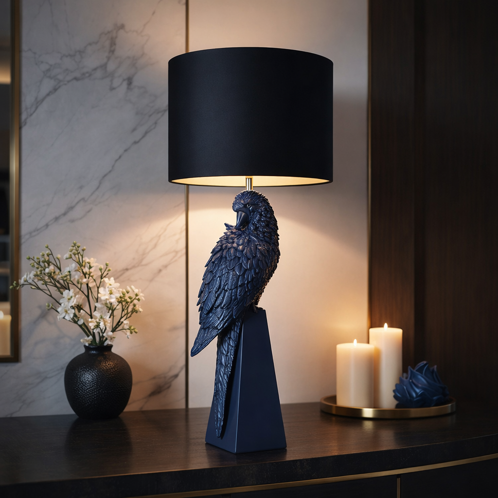 Macaw Lamp(Elegant Black Parrot Table Lamp)