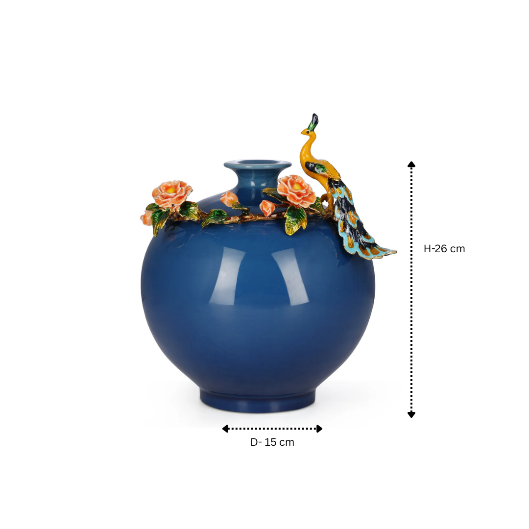 Peacock Blossom Blue Vase (ROUND) (H-26CM)