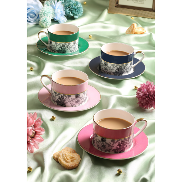 Set of 4 Floral Design Tea Set Colored