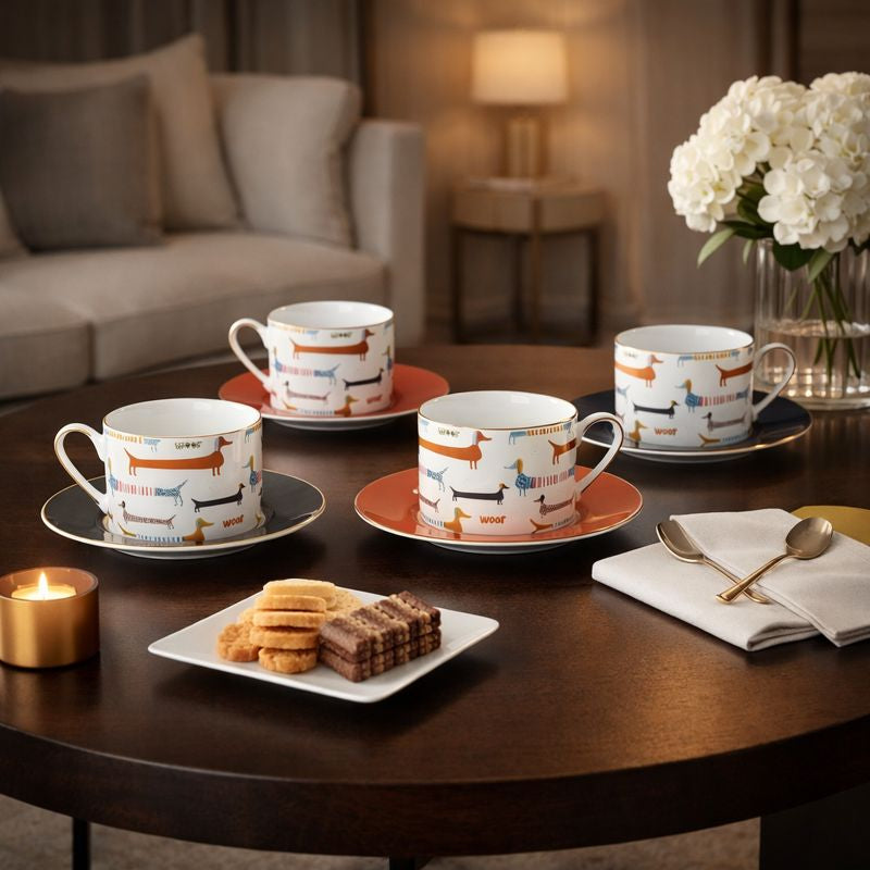 Set of 4 Dog Tea Set Colored