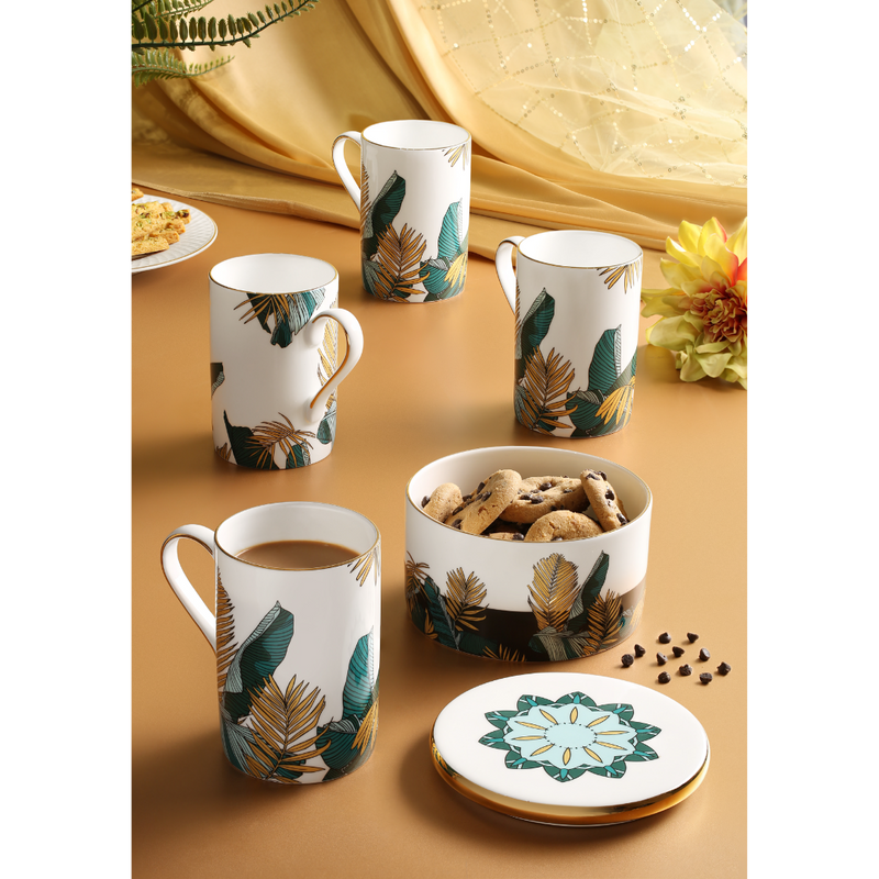 Set of 4 Garden Design Mugs with Cookies Jar