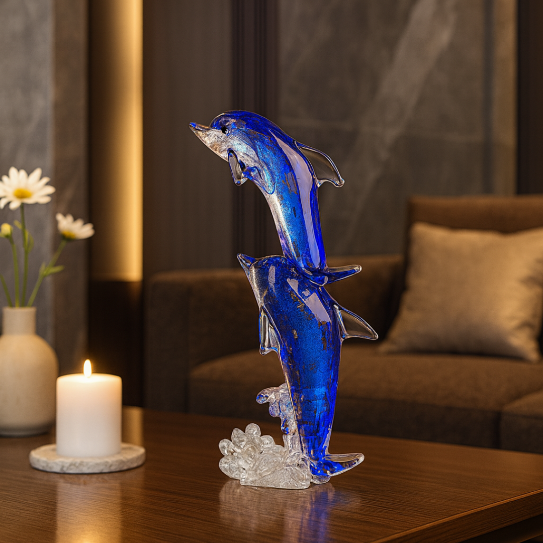 Elegant Blue Crystal Dolphin Figurine